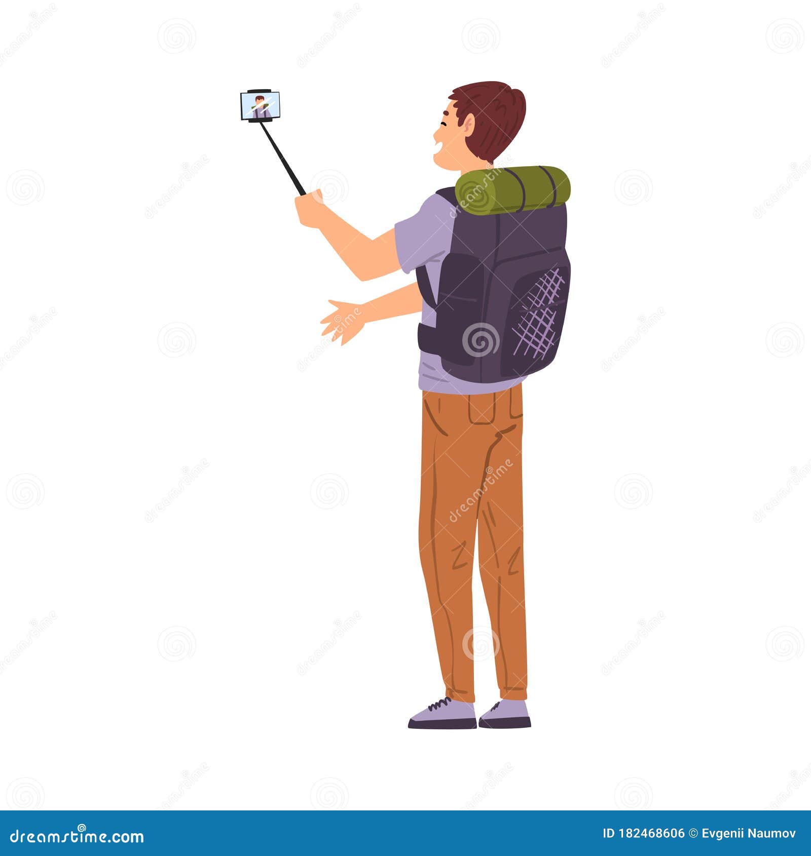 Male Travel Blogger with Backpack Talking Photo or Recording Video Using Smartphone Cartoon Vector Illustration Stock Vector - Illustration of channel, person: 182468606 Male Travel Blogger with Backpack Talking Photo or Recording Video Using Smartphone Cartoon Vector Illustration Stock Vector - Illustration of channel, person: 182468606