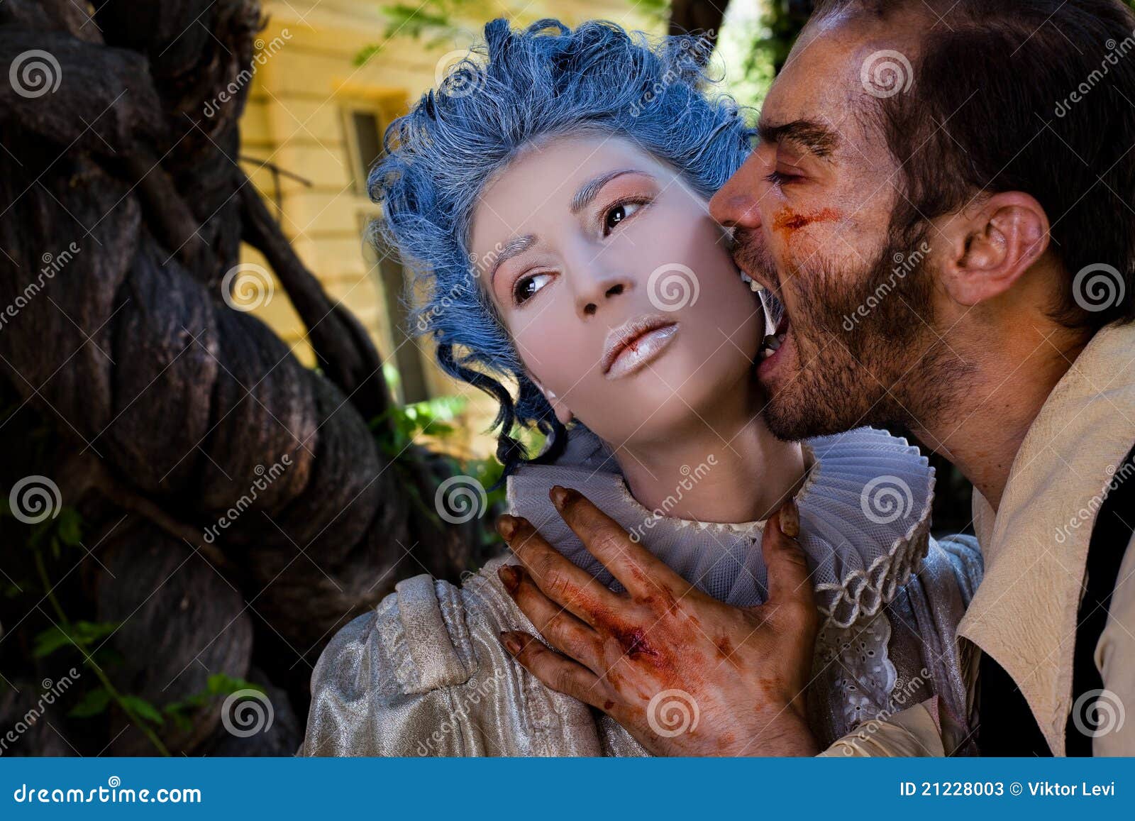 Male Vampire Zombie Biting Woman Stock Photos Image 21228003
