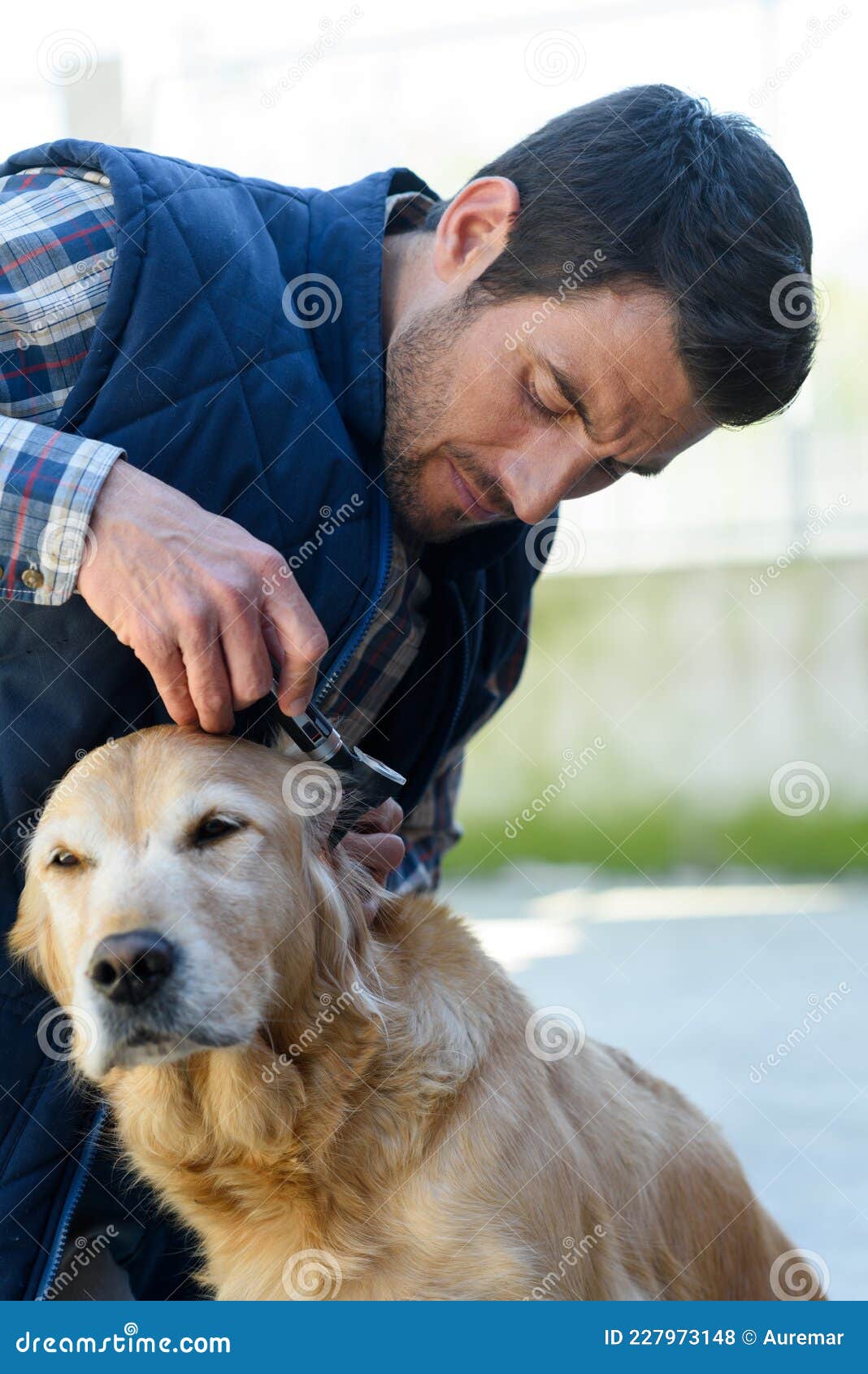 male vet and dog outdoors