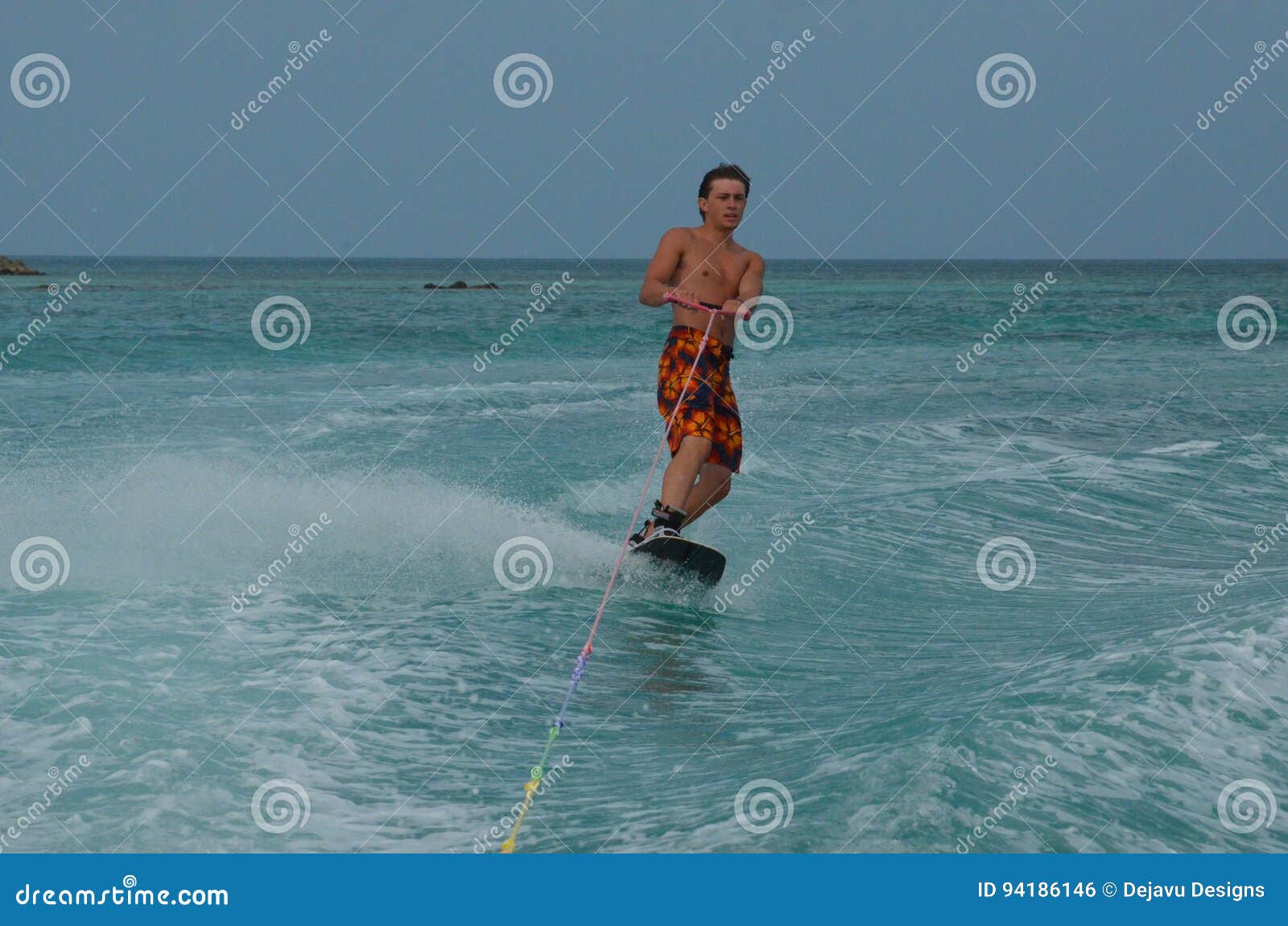 Male Wakeboarding Off the Coast of Aruba Stock Photo Image of