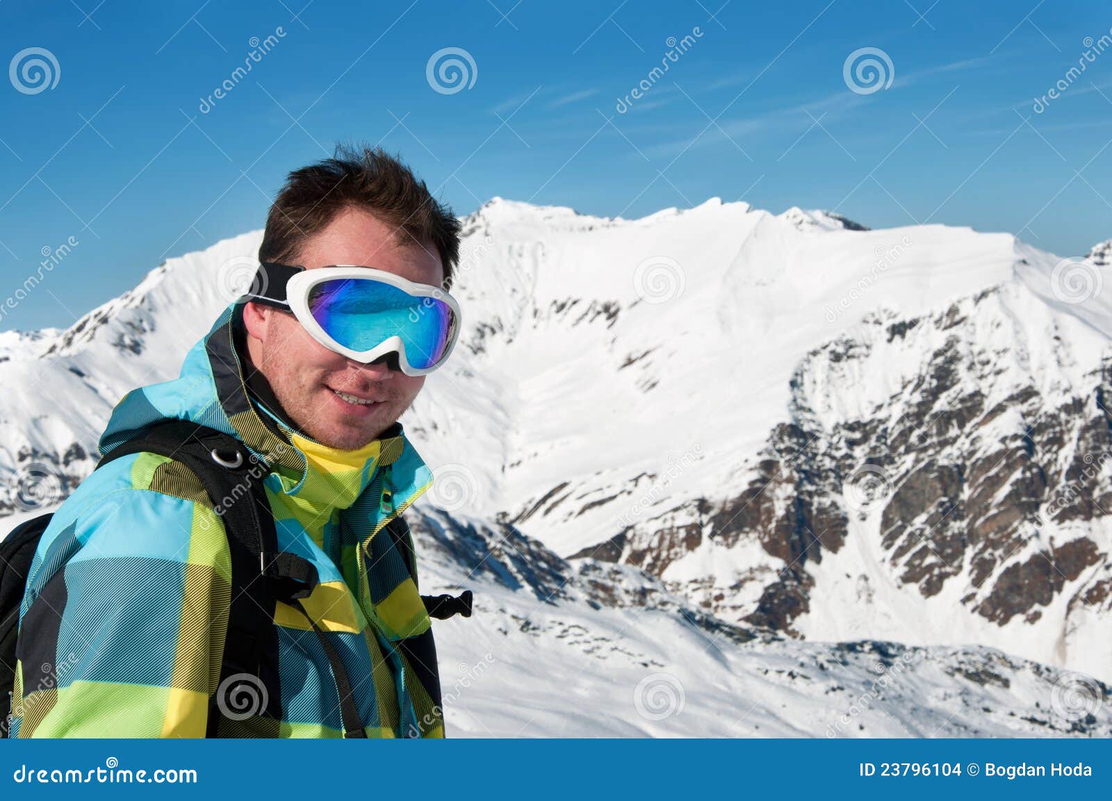 Male Wearing Goggles and Ski Jacket Smiling Stock Photo Image of male