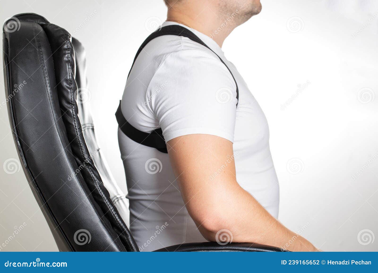 A Male is Wearing an Orthopedic Posture Corrector. Treatment for