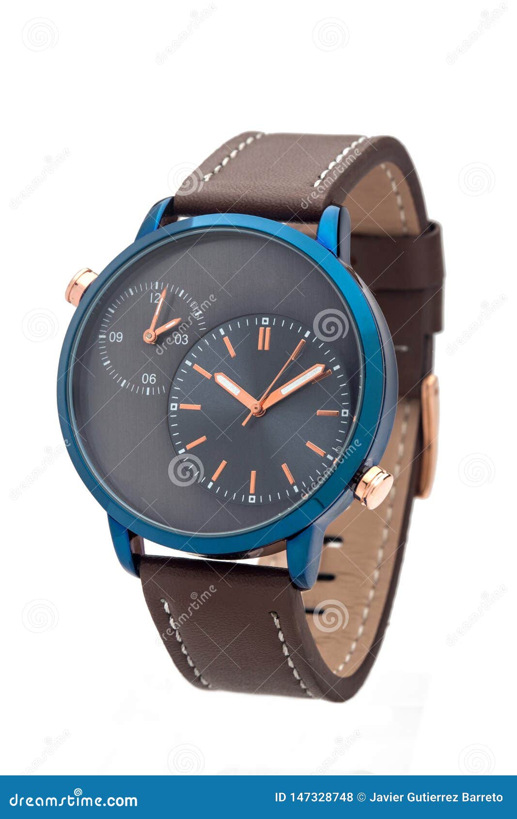 Male Wrist Watch with Brown Leather Strap Stock Photo Image of