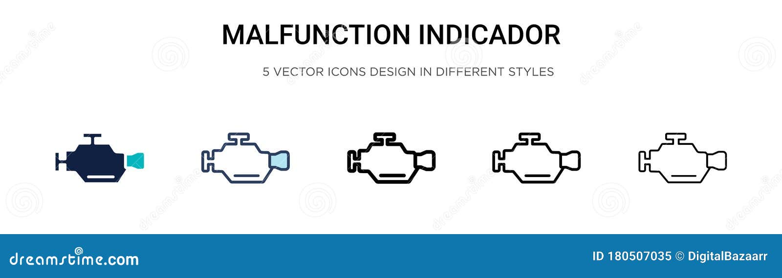 malfunction indicador icon in filled, thin line, outline and stroke style.   of two colored and black