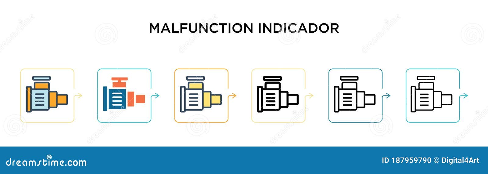 malfunction indicador  icon in 6 different modern styles. black, two colored malfunction indicador icons ed in filled