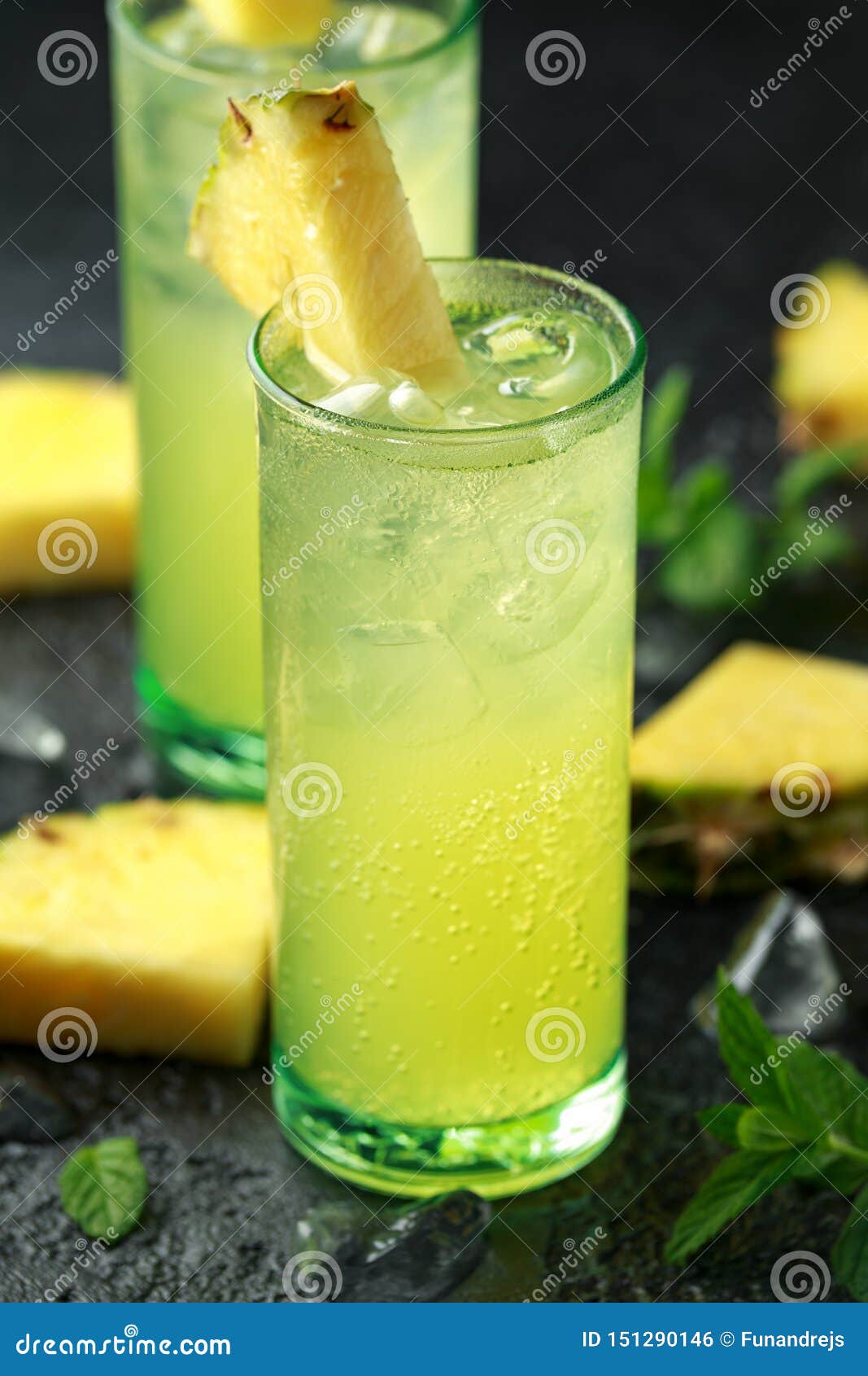 Malibu Rum Coconut Cocktail with Pineapple and Mint Stock Photo Image of drink, longdrink