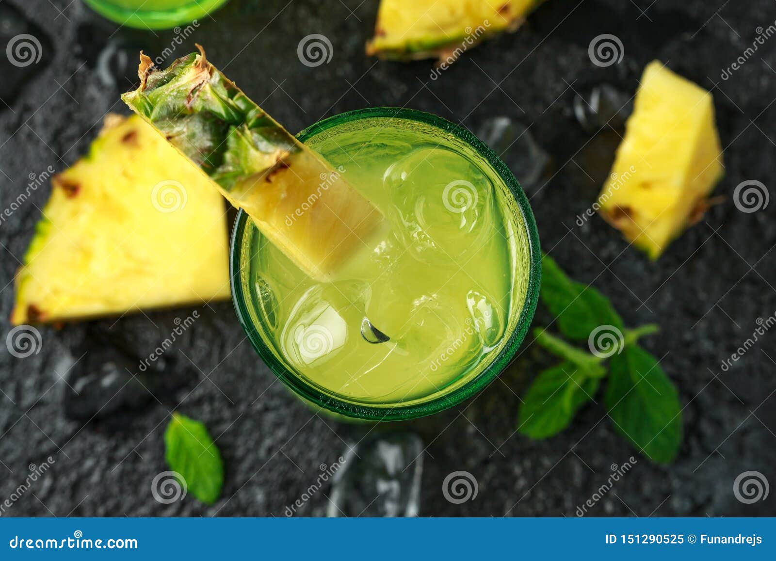 Malibu Rum Coconut Cocktail with Pineapple and Mint Stock Image Image