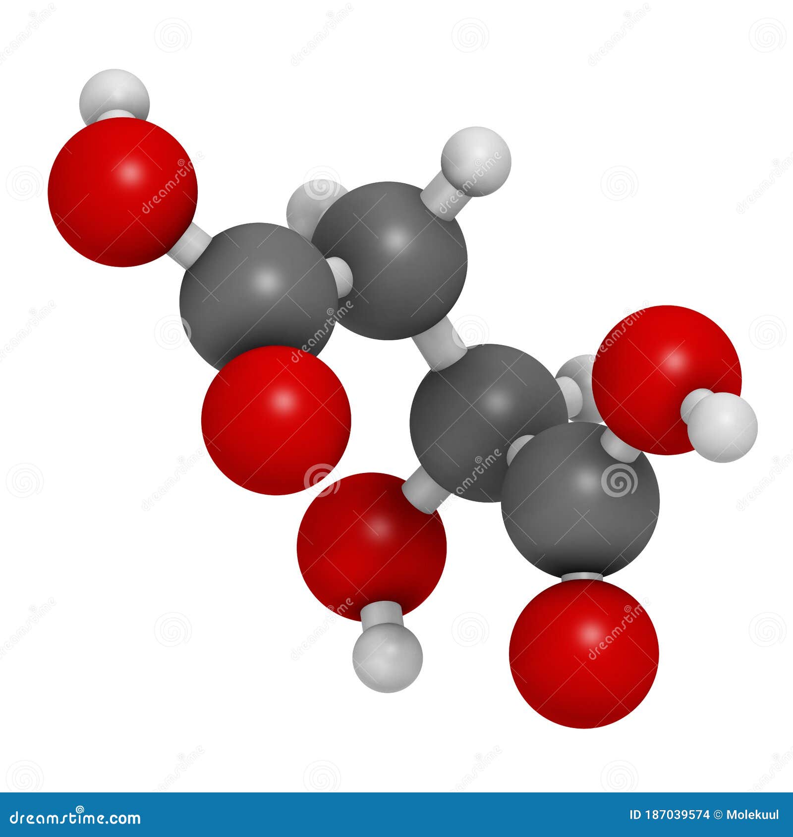 malic acid fruit acid molecule. 3d rendering.  present in apples, grapes, rhubarb, etc and contributes to the sour taste of these