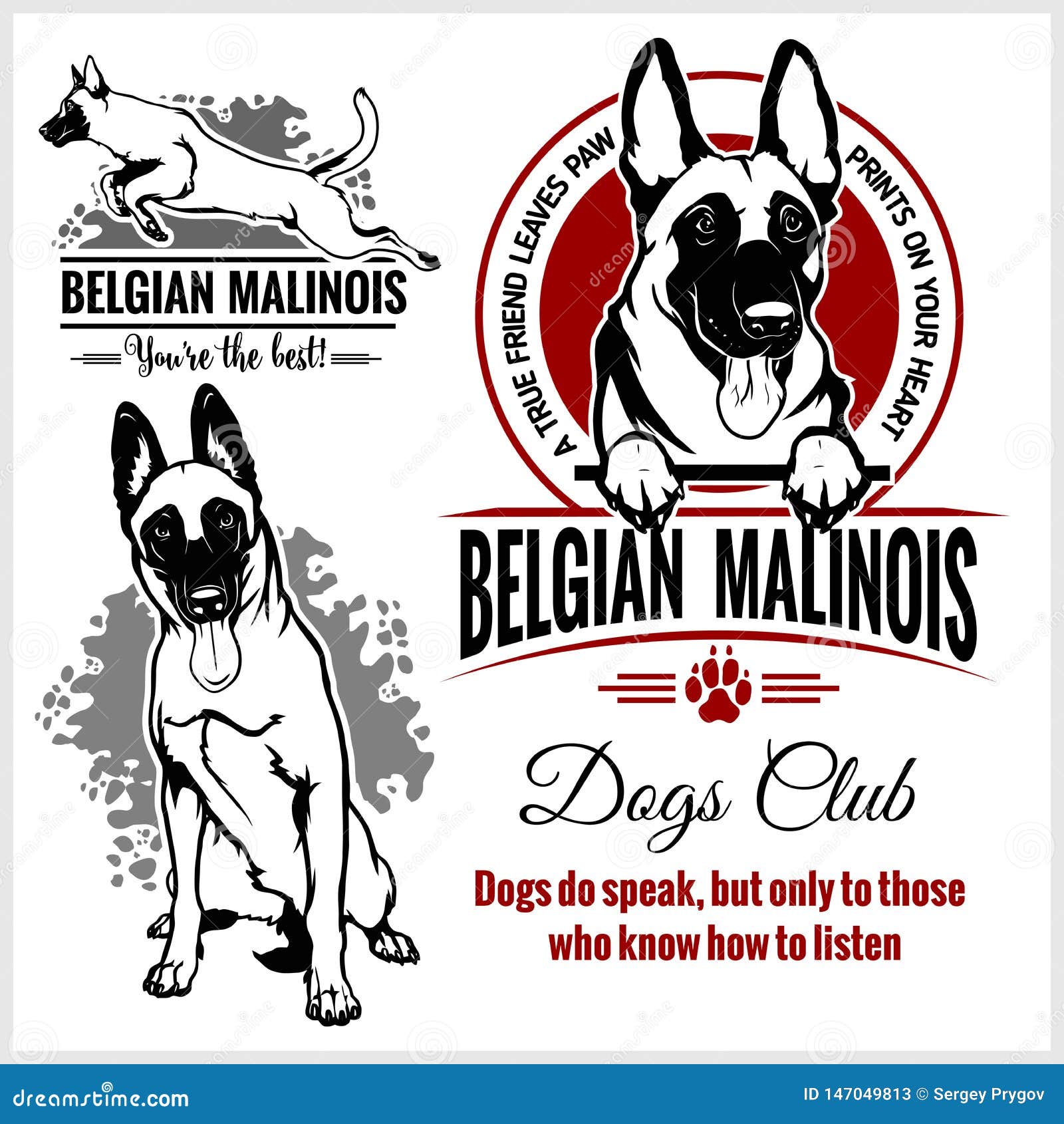 malinois, belgian malinois, belgian shepherd dog -  set for t-shirt, logo and template badges