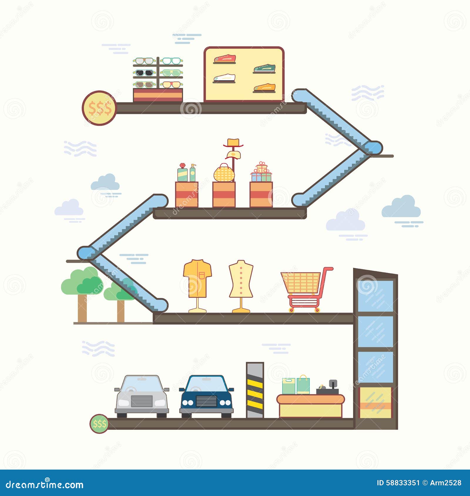 Mall Line Graphic Stock Vector - Image: 58833351
