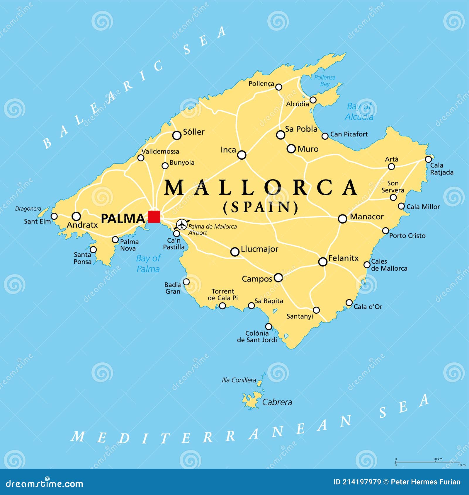 Mallorca, Majorca Political Map, With Capital Palma Stock Vector - Illustration Of Cartography, Islands: 214197979