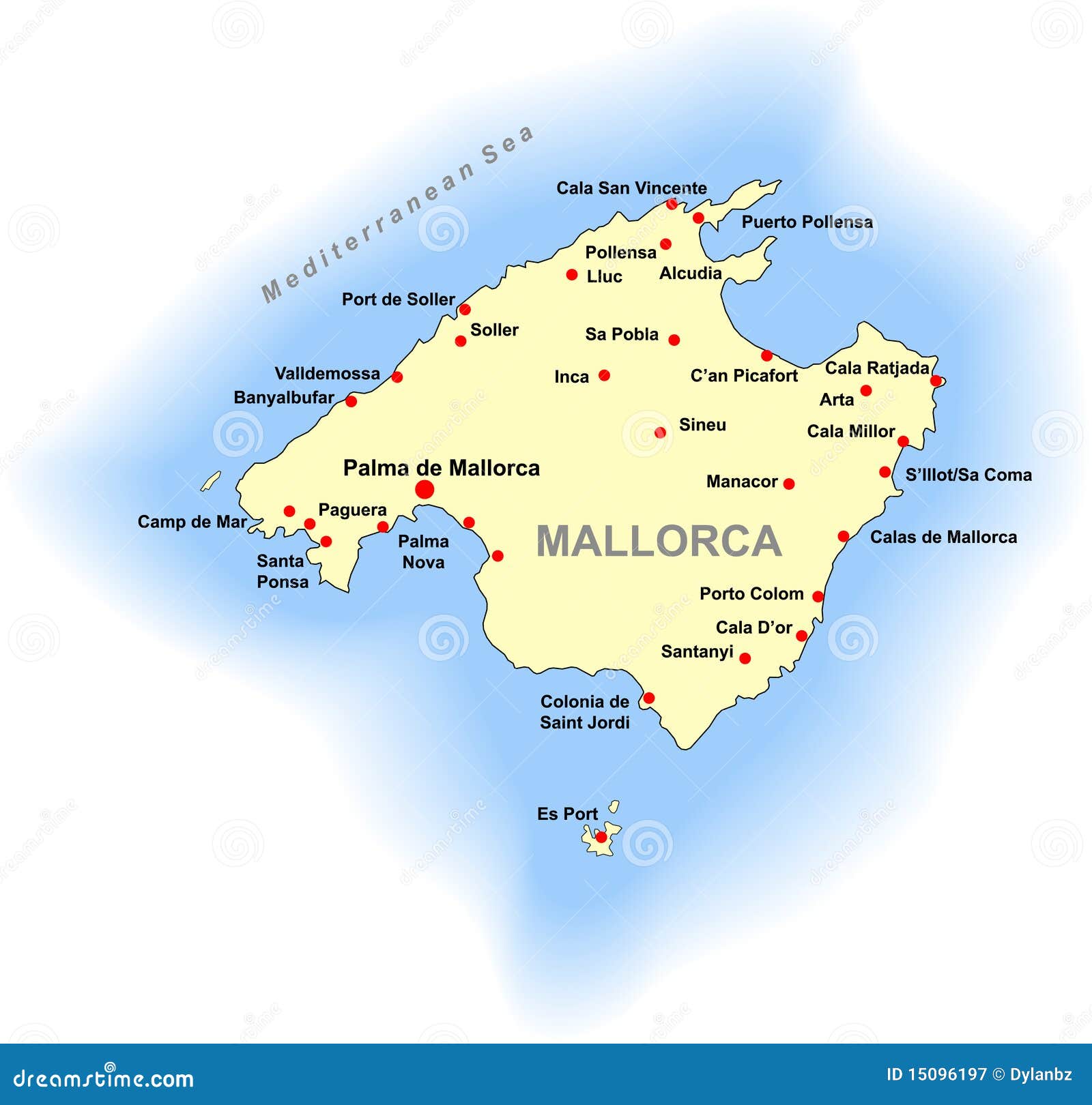 Mallorca Map Stock Vector. Illustration Of Pollenca, Palm - 15096197