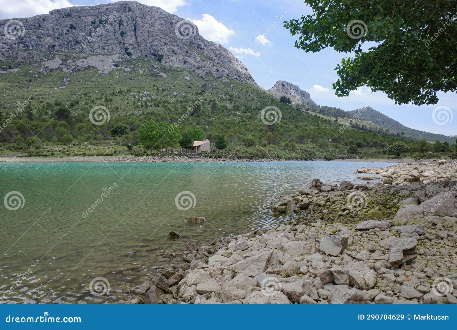 mallorca, spain - 12 june, 2023: embassament de cuber reservoir from the gr221 hiking trail. serra de tramuntana, mallorca
