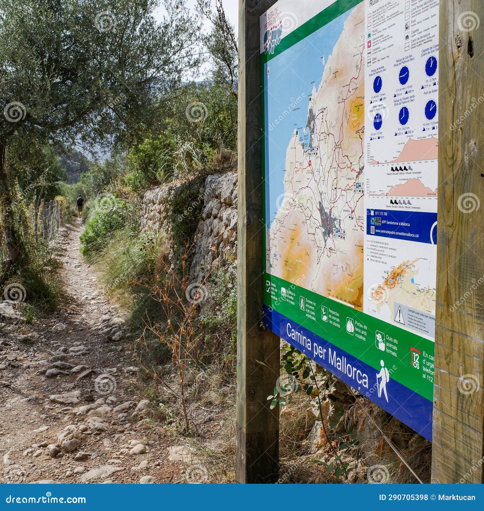 mallorca, spain - 12 june, 2023: a map on the gr221 hiking trail through the tramuntana mountains, mallorca