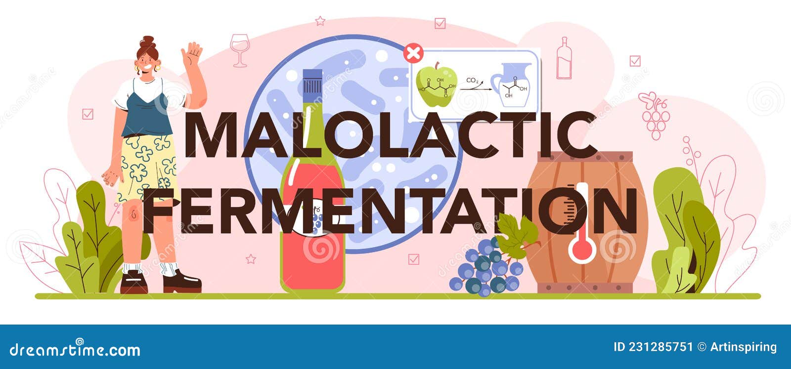 Malolactic Fermentation Typographic Header. Wine Production Stock