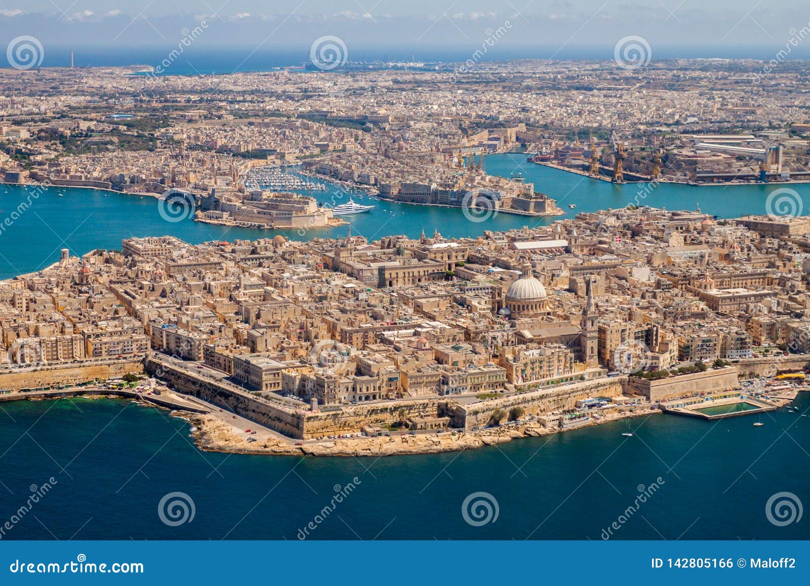 malta aerial view. valetta, capital city of malta, grand harbour, senglea and il-birgu or vittoriosa towns, fort ricasoli.