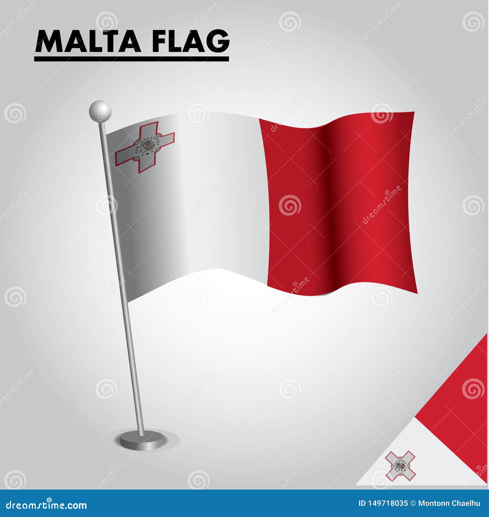 MALTA Flag National Flag of MALTA on a Pole Stock Vector Illustration