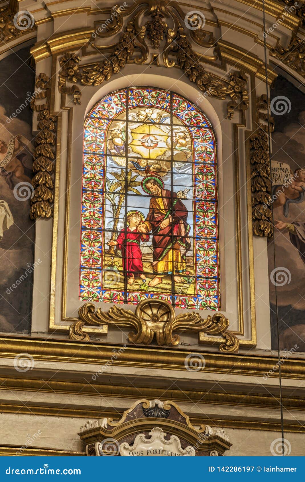 Stained Glass Window Above The Main Altar Floor In St Paul S Cathedral Mdina Malta Editorial Photography Image Of Pauls Antiquity