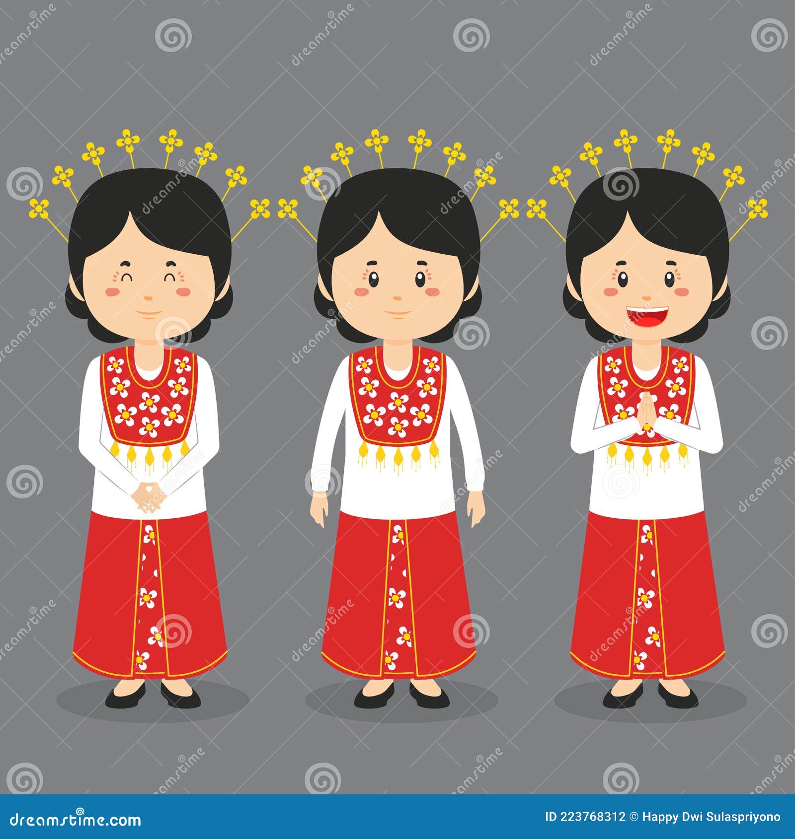 Happy Maluku Boy Holding Indonesian Flags Cartoon Vector