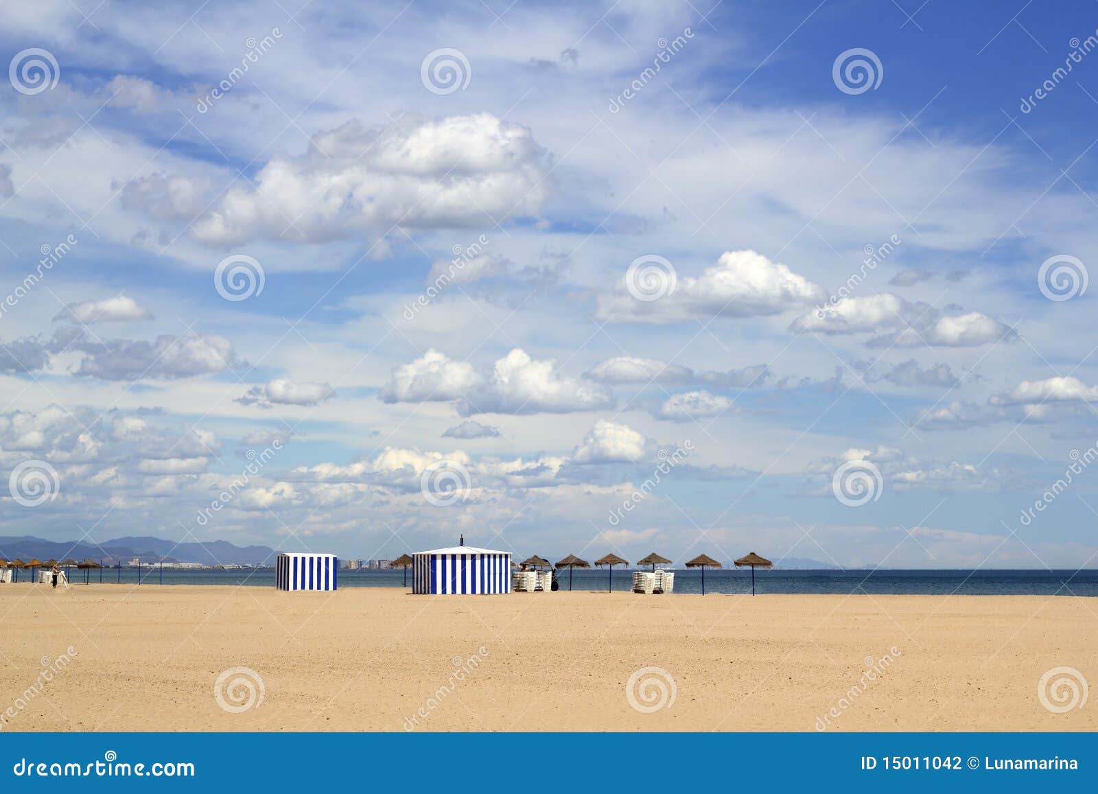 malvarrosa sand beach in valencia spain blue sky
