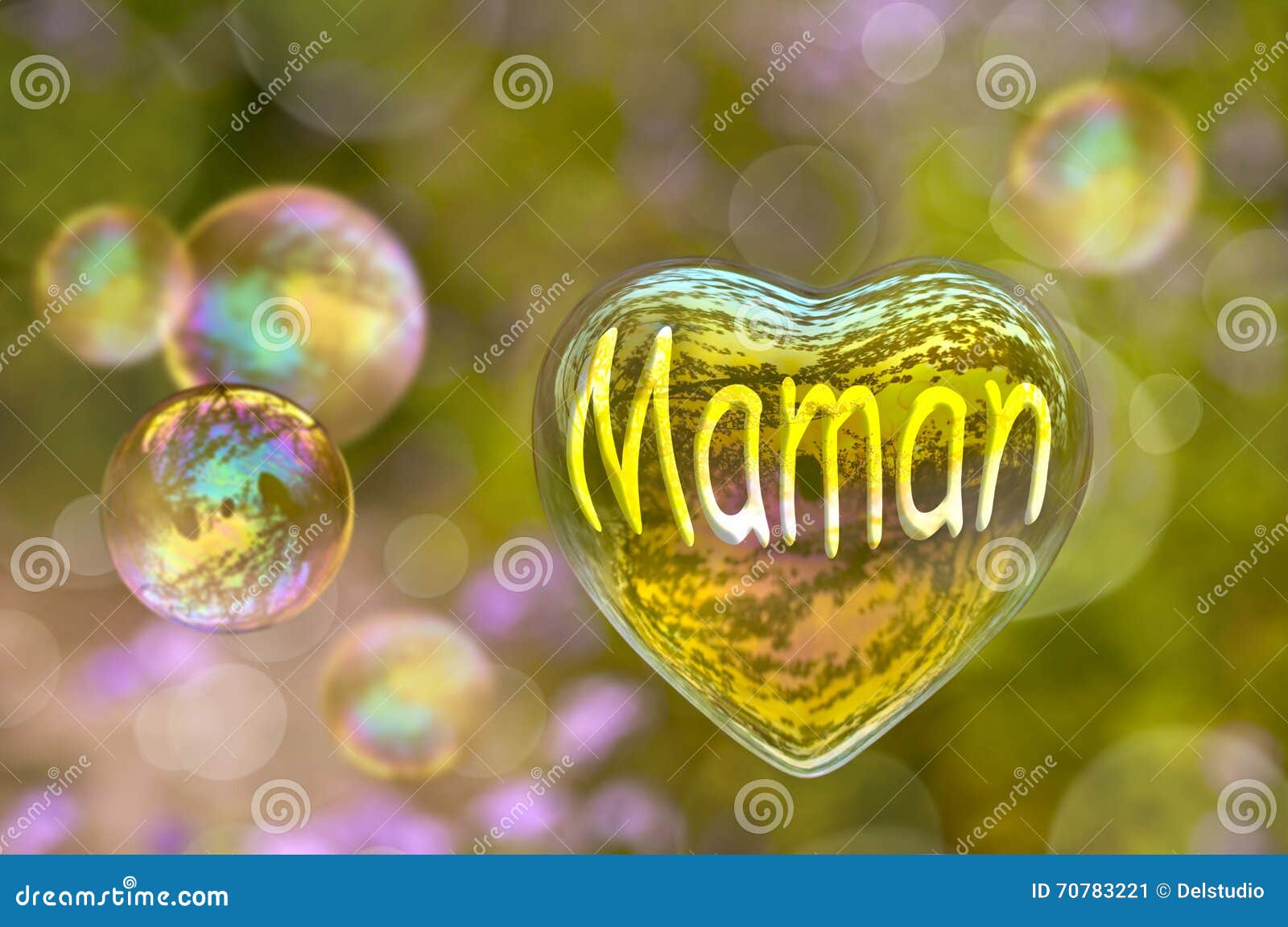 maman (meaning mom in french) written on a soap bubble in the  of heart