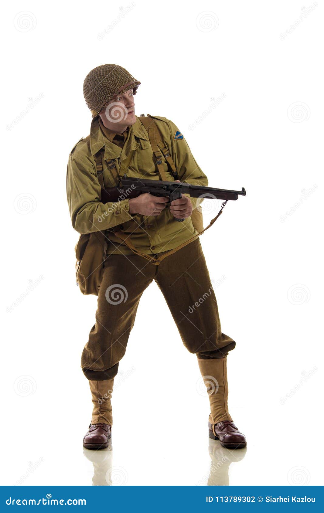 Man Actor in Military Uniform of American Ranger of World War II