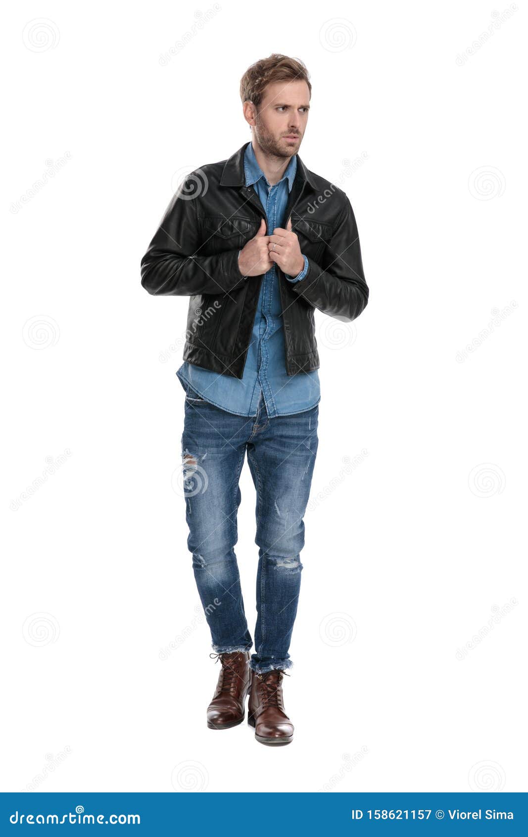 Man Adjusting His Jacket Anxious Stock Image - Image of brown, arms ...