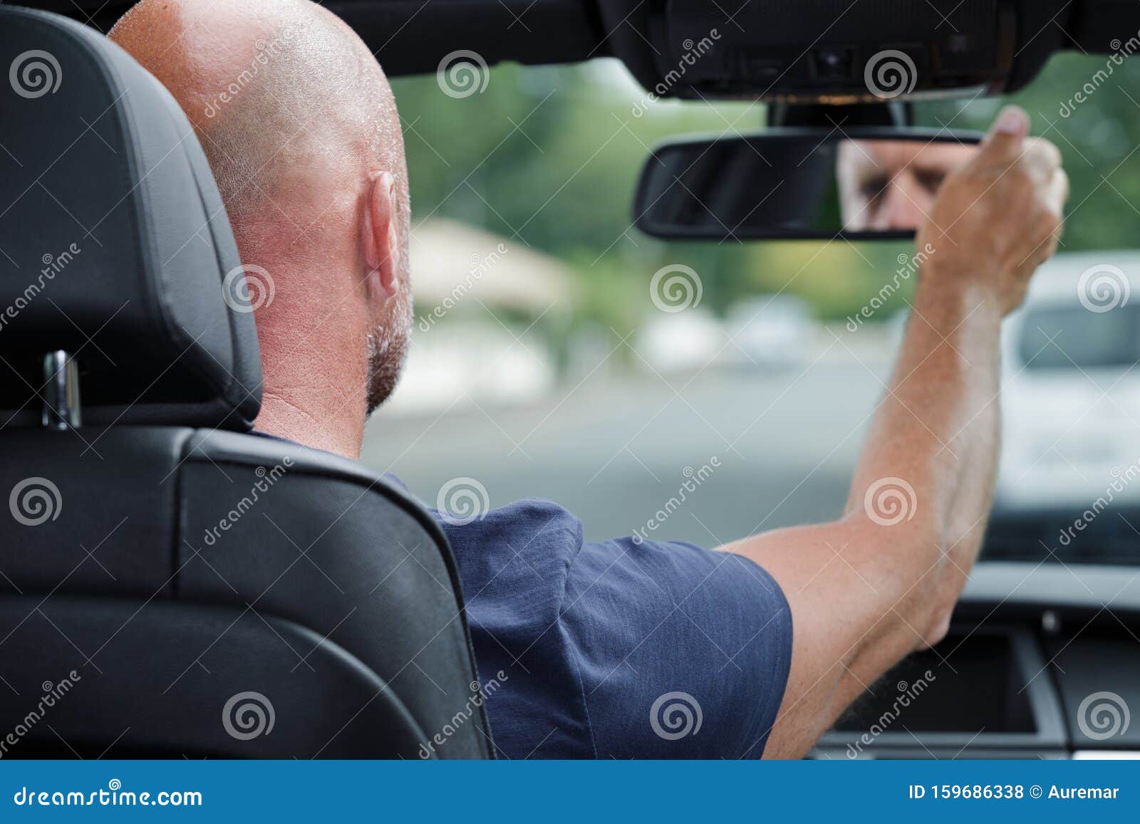 Man Adjusting Rearview Mirror Inside Car Stock Photo Image of adjust