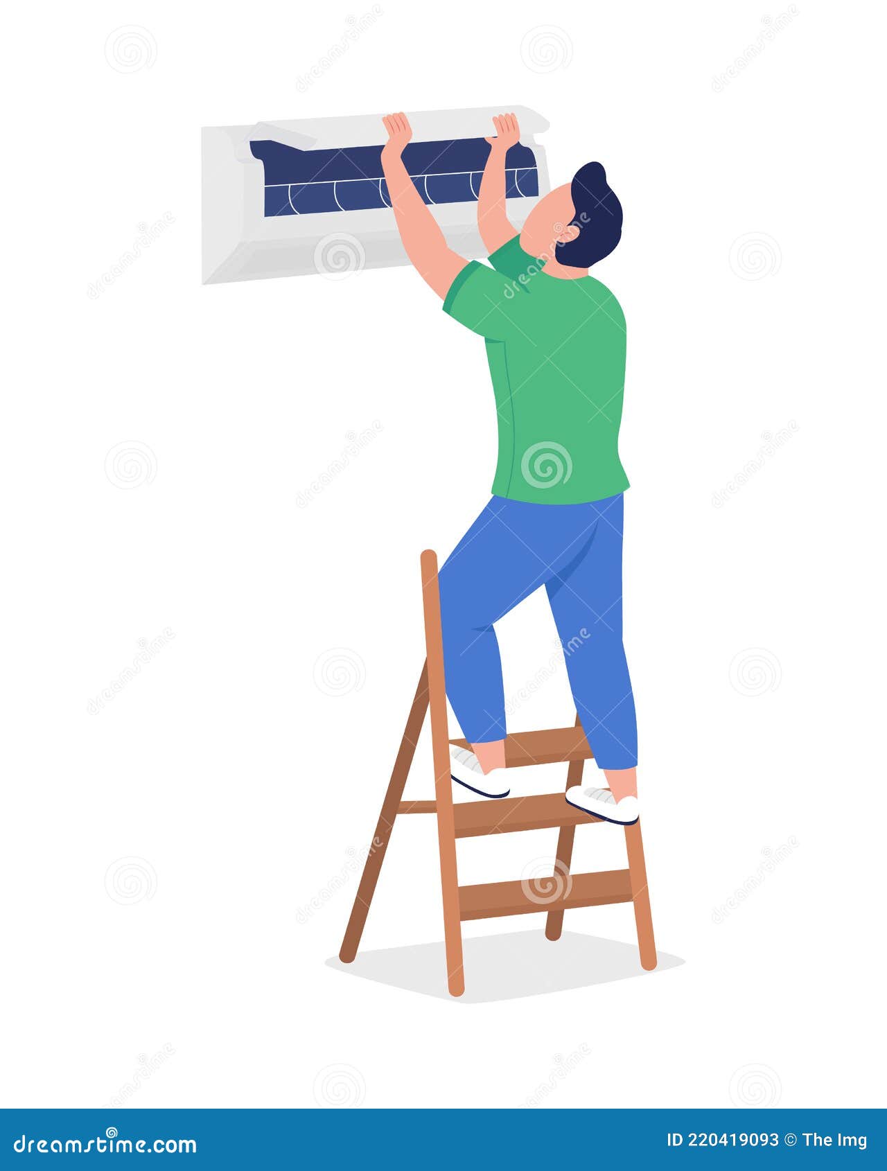 man with air conditioner semi flat color  character