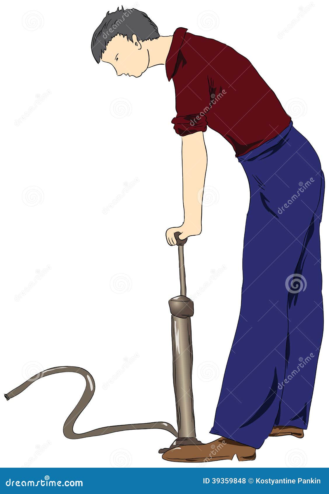 Man with a air pump stock vector. Illustration of inflate 39359848