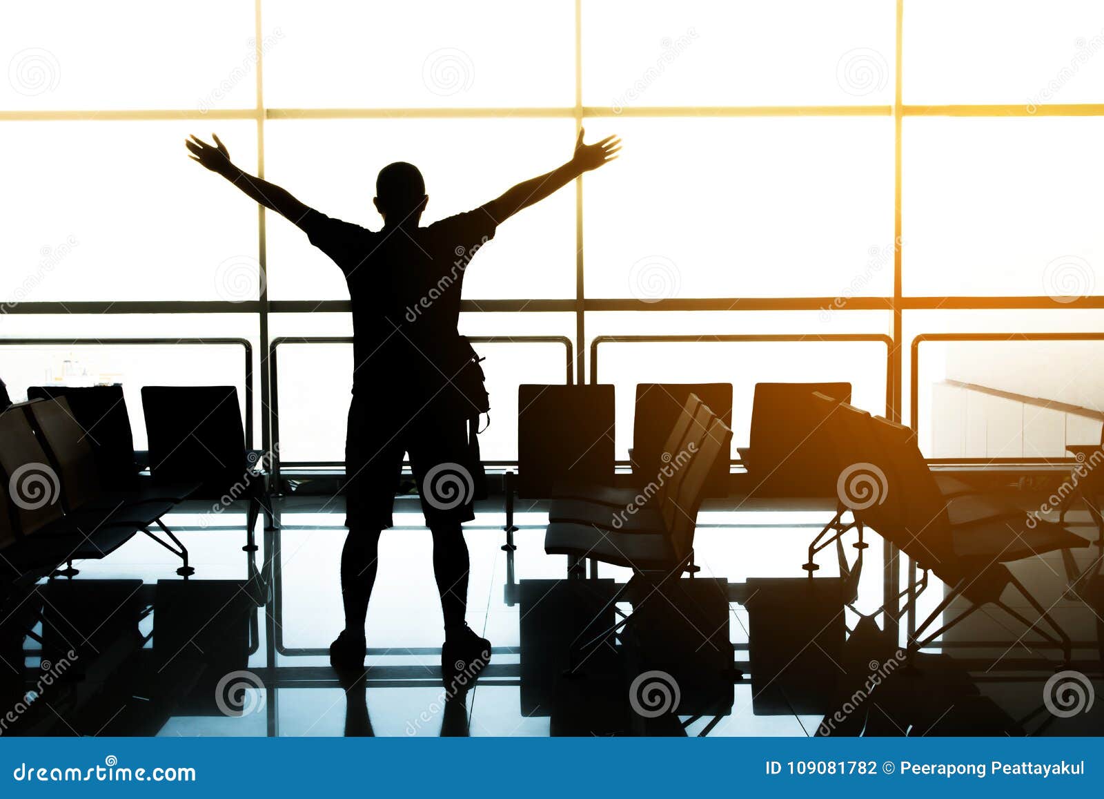 man in airport. airplane, view from airport terminal.selective focus,travel concept