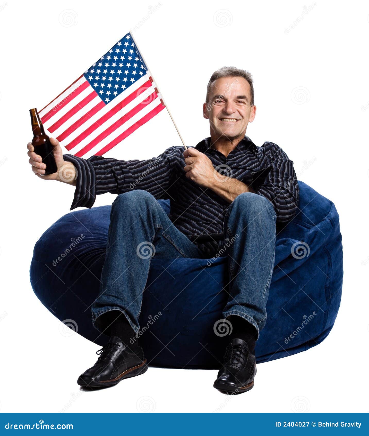 Man with an american flag stock image. Image of male, beanbag 2404027