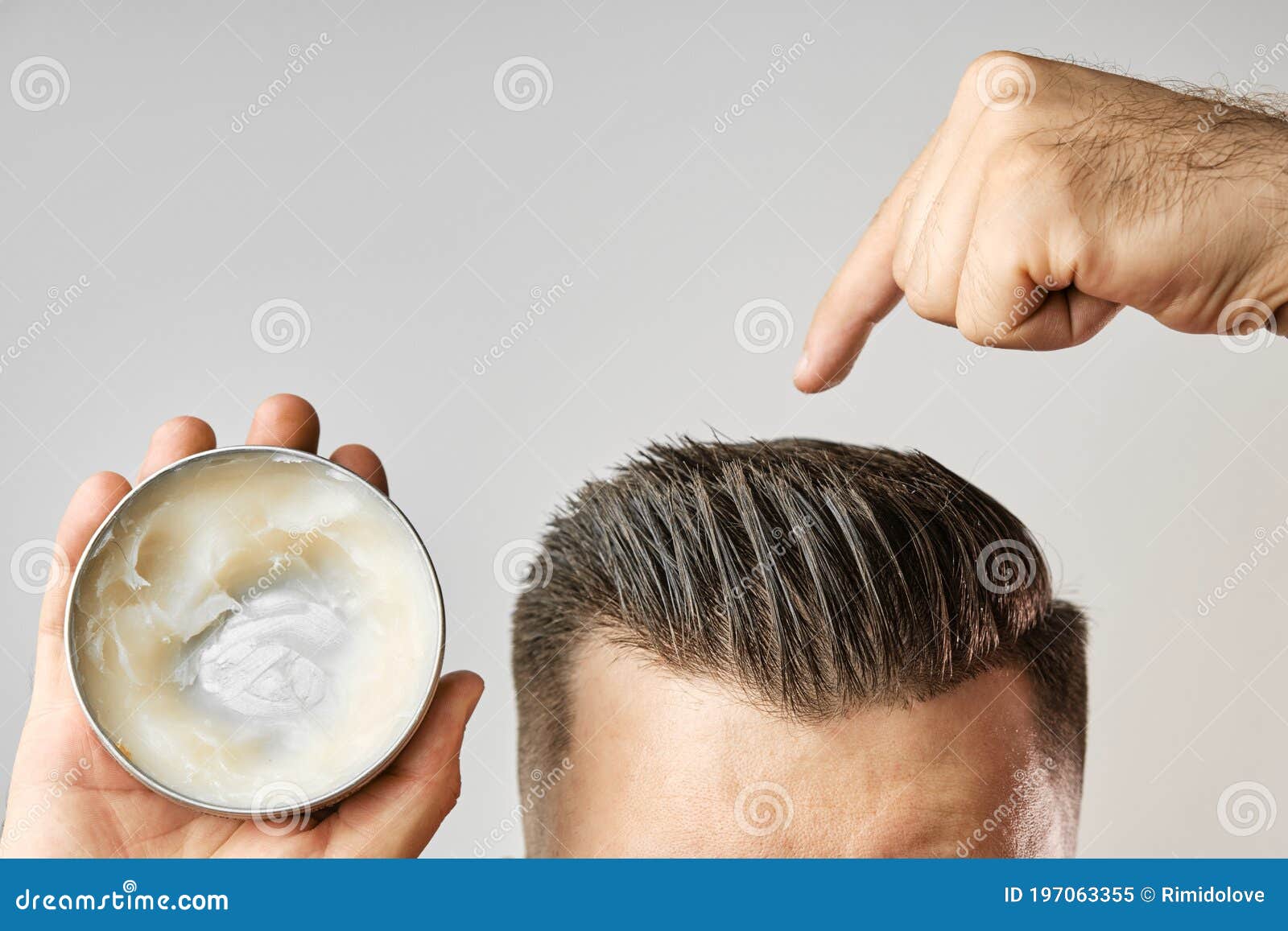 Man Applying a Clay, Pomade, Wax, Gel or Mousse from Round Metal Box for  Styling His Hair after Barbershop Hair Cut Stock Image - Image of styling,  grooming: 197063355
