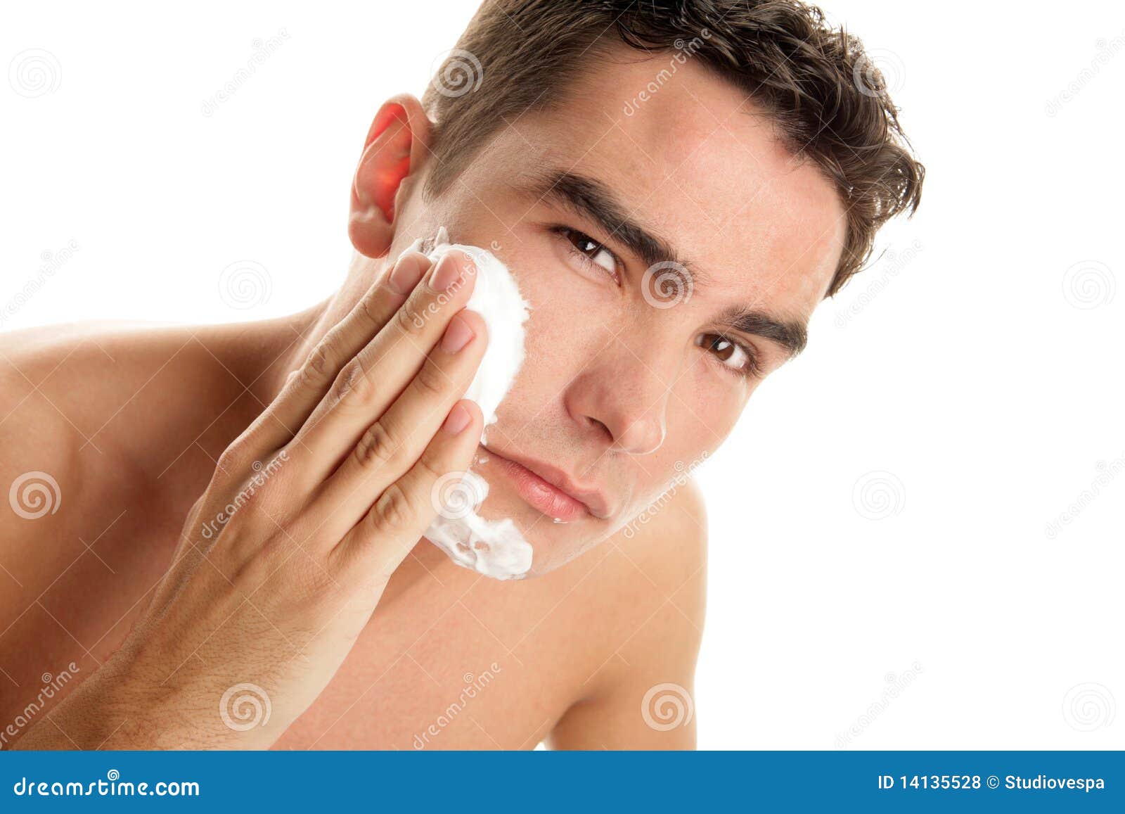 Man applying shaving cream stock photo. Image of cute 14135528