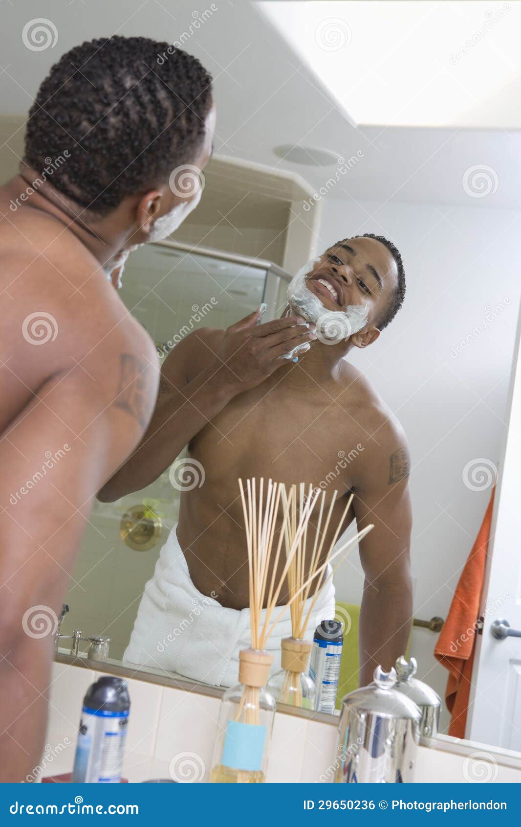 Man Applying Shaving Cream on Face Stock Photo Image of house, mirror