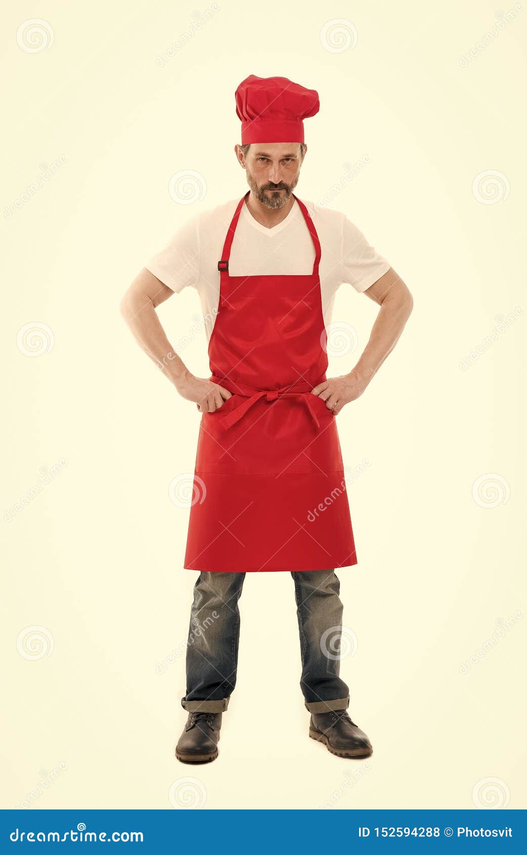 Man In Apron Confident Mature Handsome Man White Background Cooking As Professional Occupation 