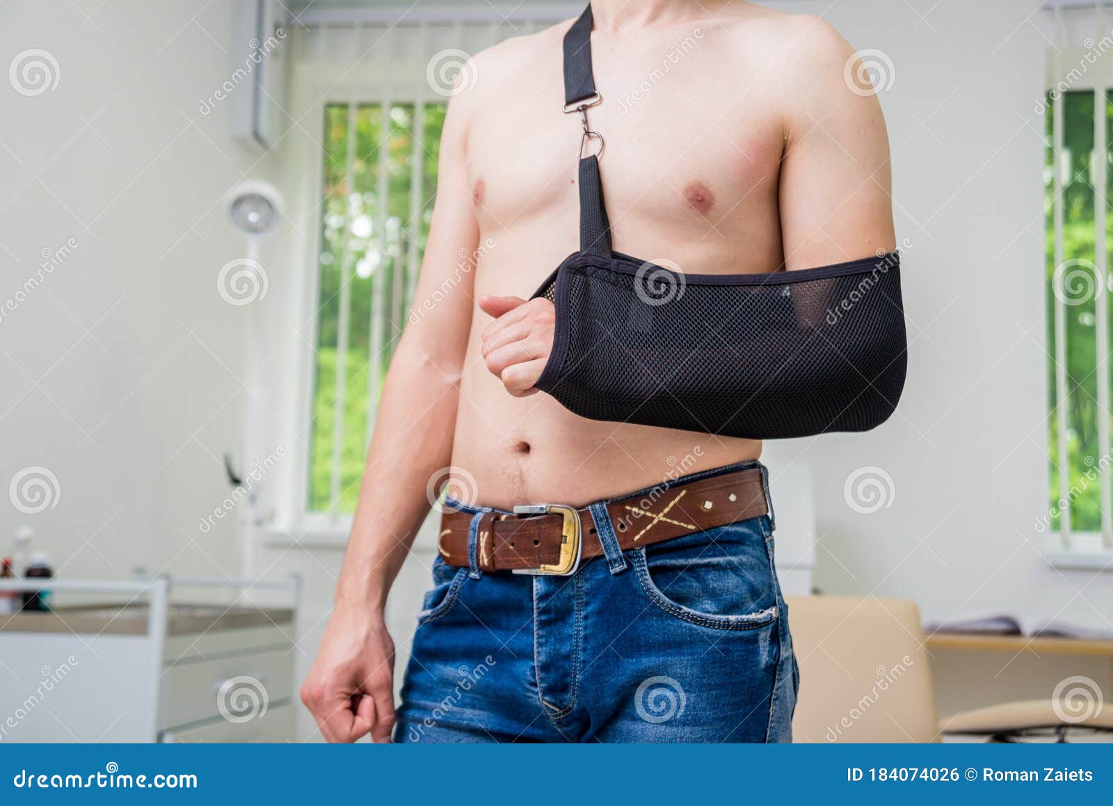 Man with a Arm Sling. Broken Arm, Shoulder Stock Photo Image of