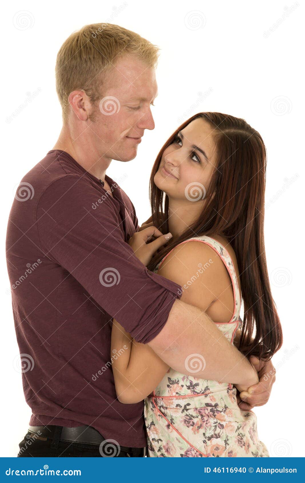 Man Arms Around A Woman Look At Each Other Stock Photo  Image 46116940