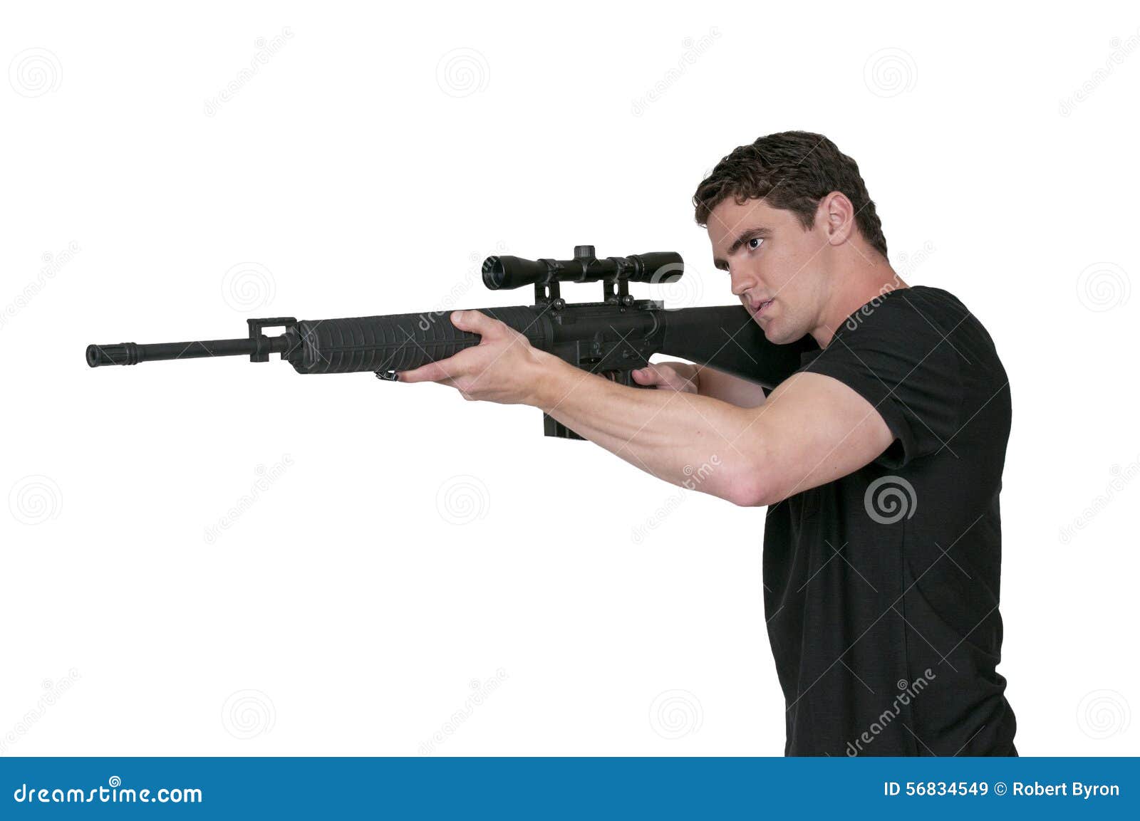 man with assault rifle