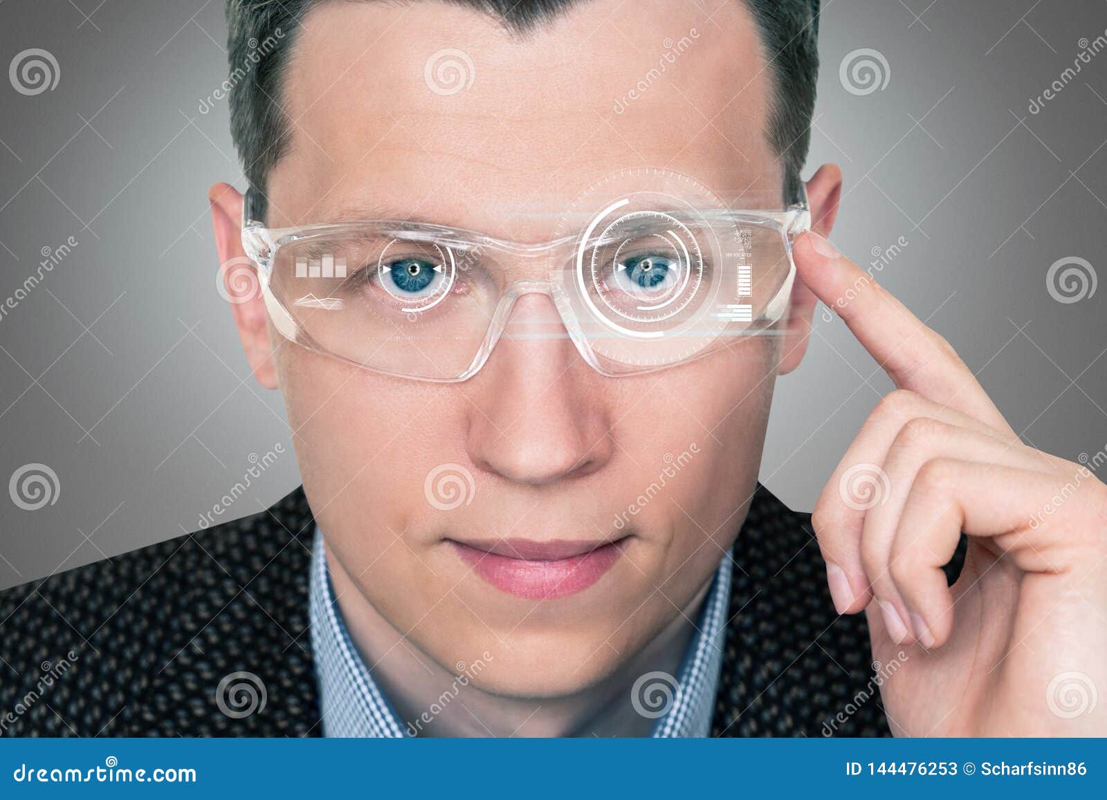 A Man in Augmented Reality Glasses Stock Image - Image of face, look ...