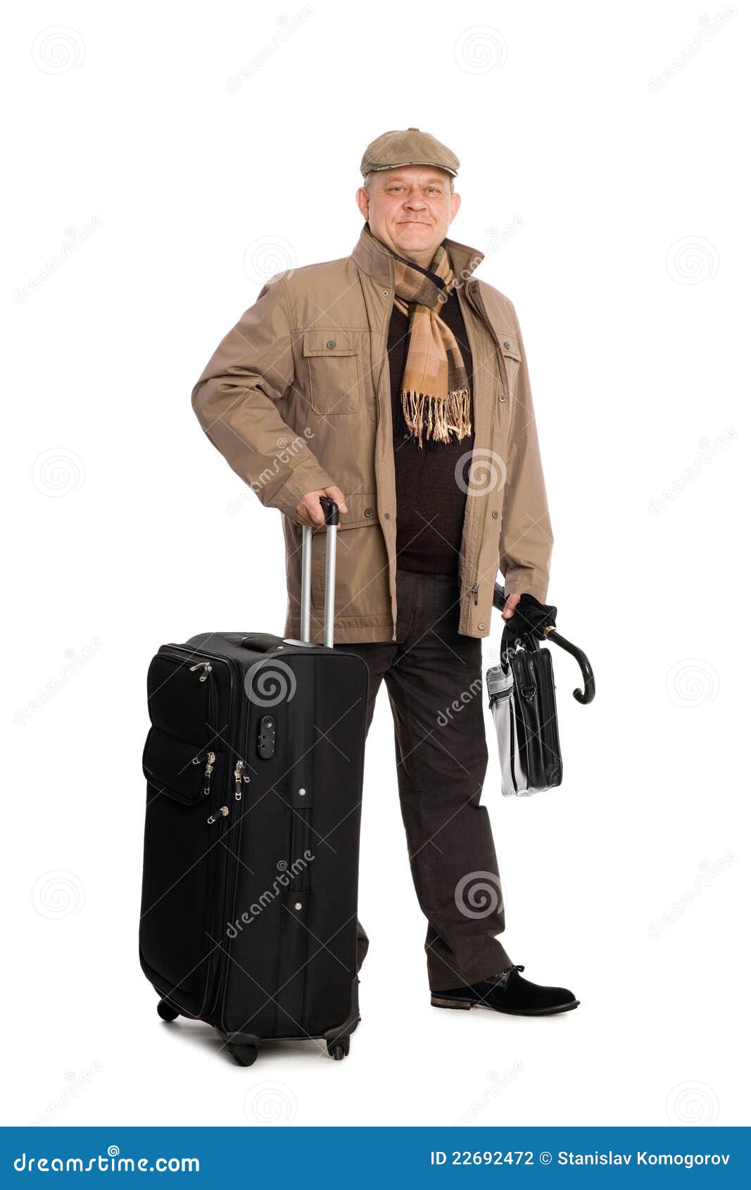 Man in the Autumn Clothes with Luggage. Stock Photo - Image of length ...