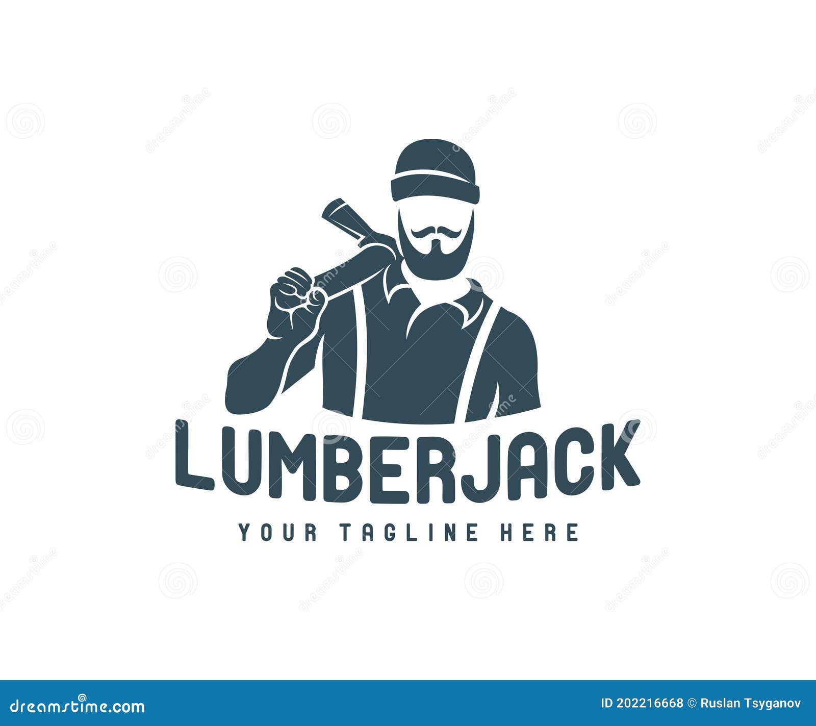 man with an ax, lumberjack with a beard and mustache, in a knitted hat, logo . logger, woodsman, lumberman and hipster, vect
