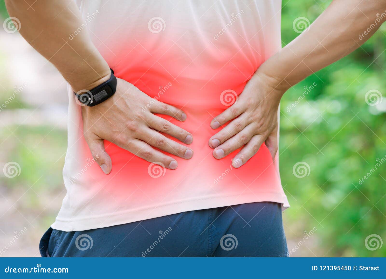 man with back pain, kidney inflammation, trauma during workout