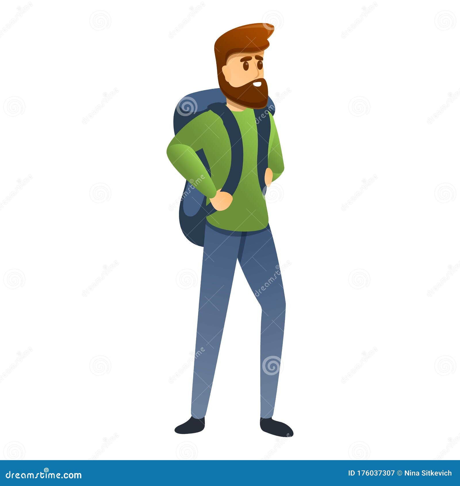 Man with Backpack Icon, Cartoon Style Stock Vector Illustration of journey, climb 176037307