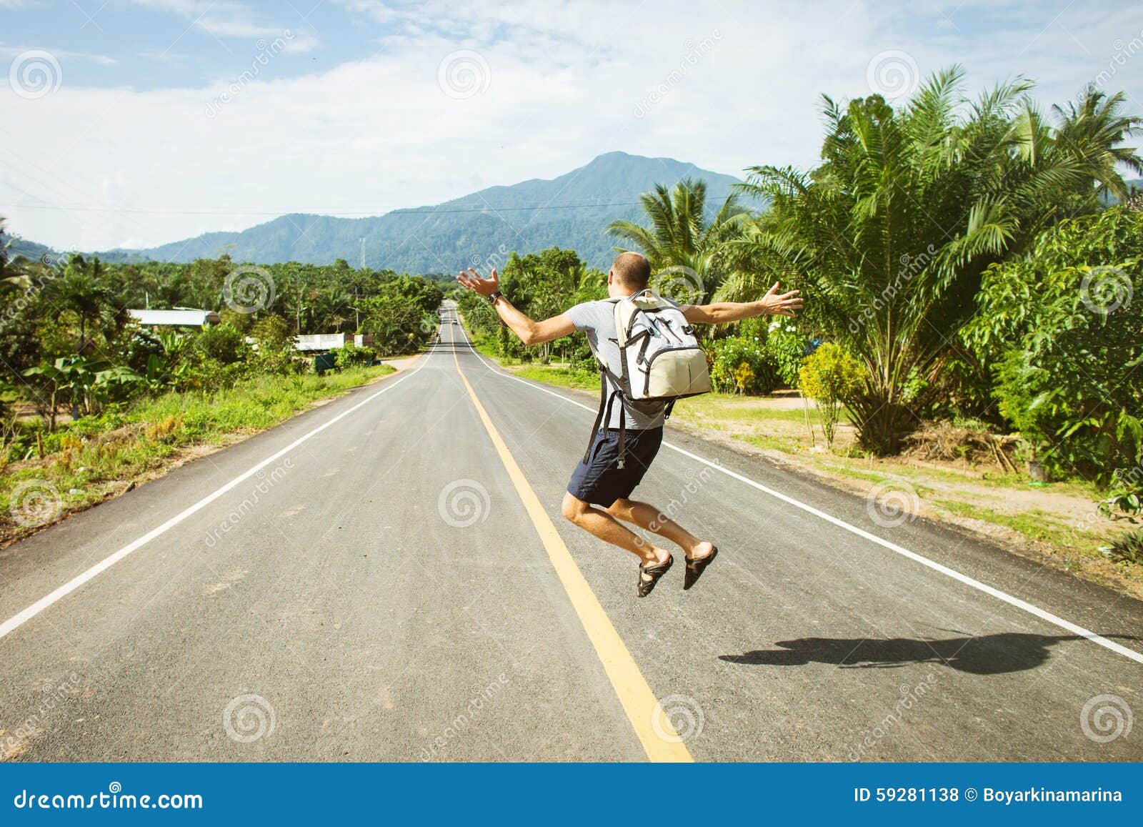 Man with a Backpack Ready To Walk a Long Road Stock Photo Image of