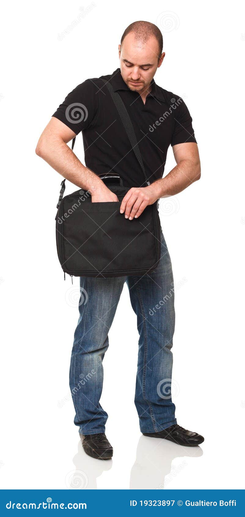 Man with bag stock image. Image of white, vertical, standing 19323897