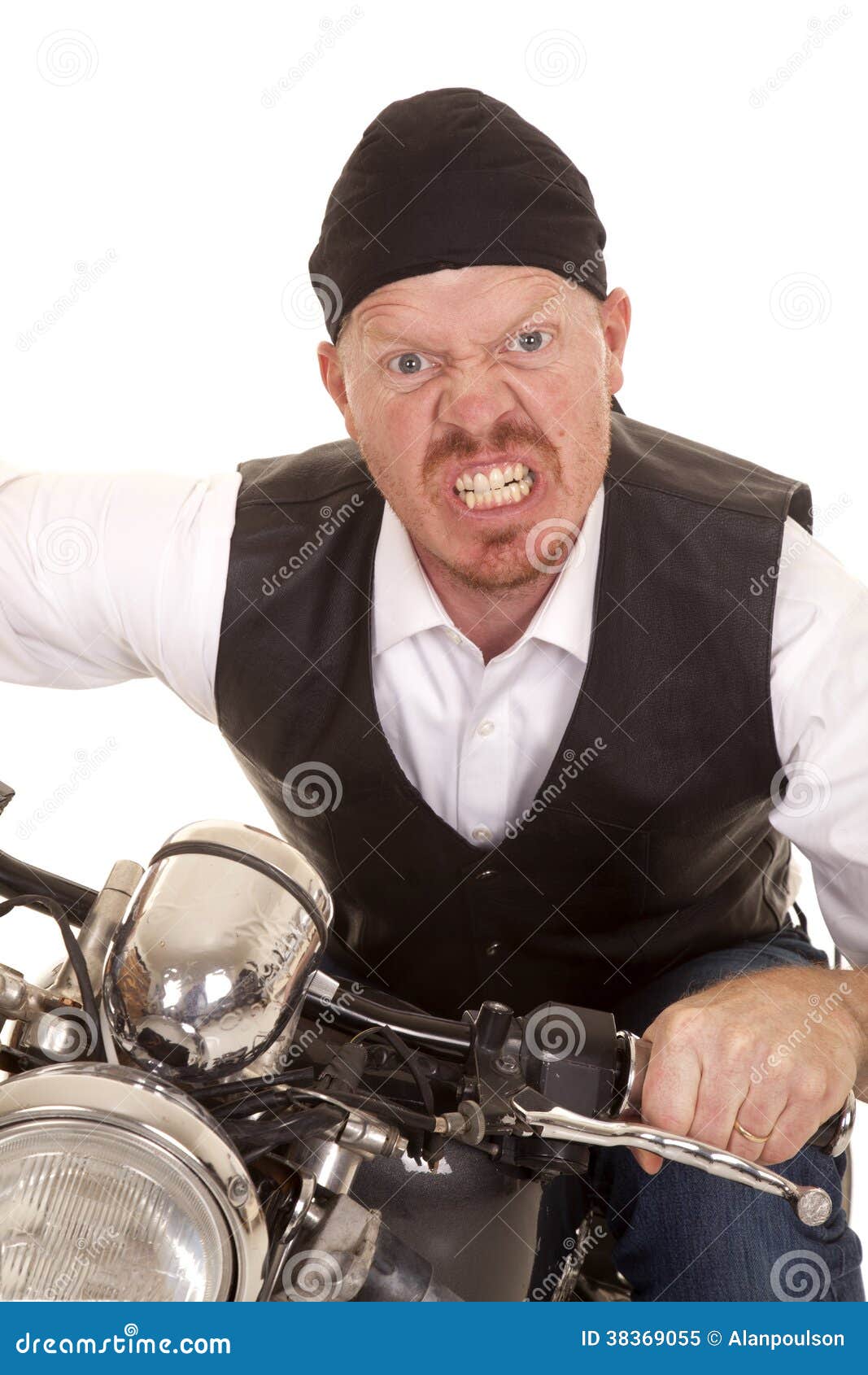Man Bandana Motorcycle Close really Mad Stock Image - Image of engine ...