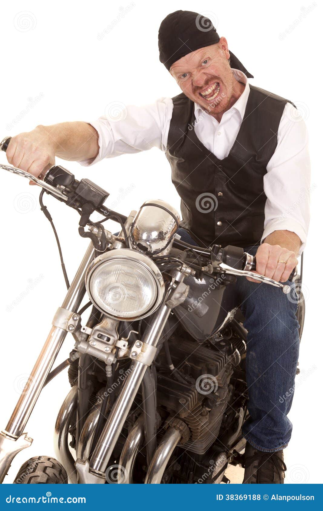 Man Bandana Motorcycle Sit Crazy Face Stock Photo - Image of motorcycle ...