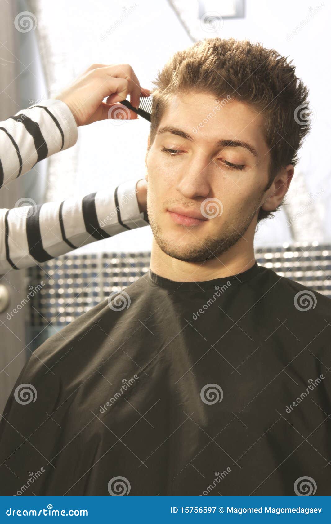 Man at barbers shop stock image. Image of haircut, reflection 15756597