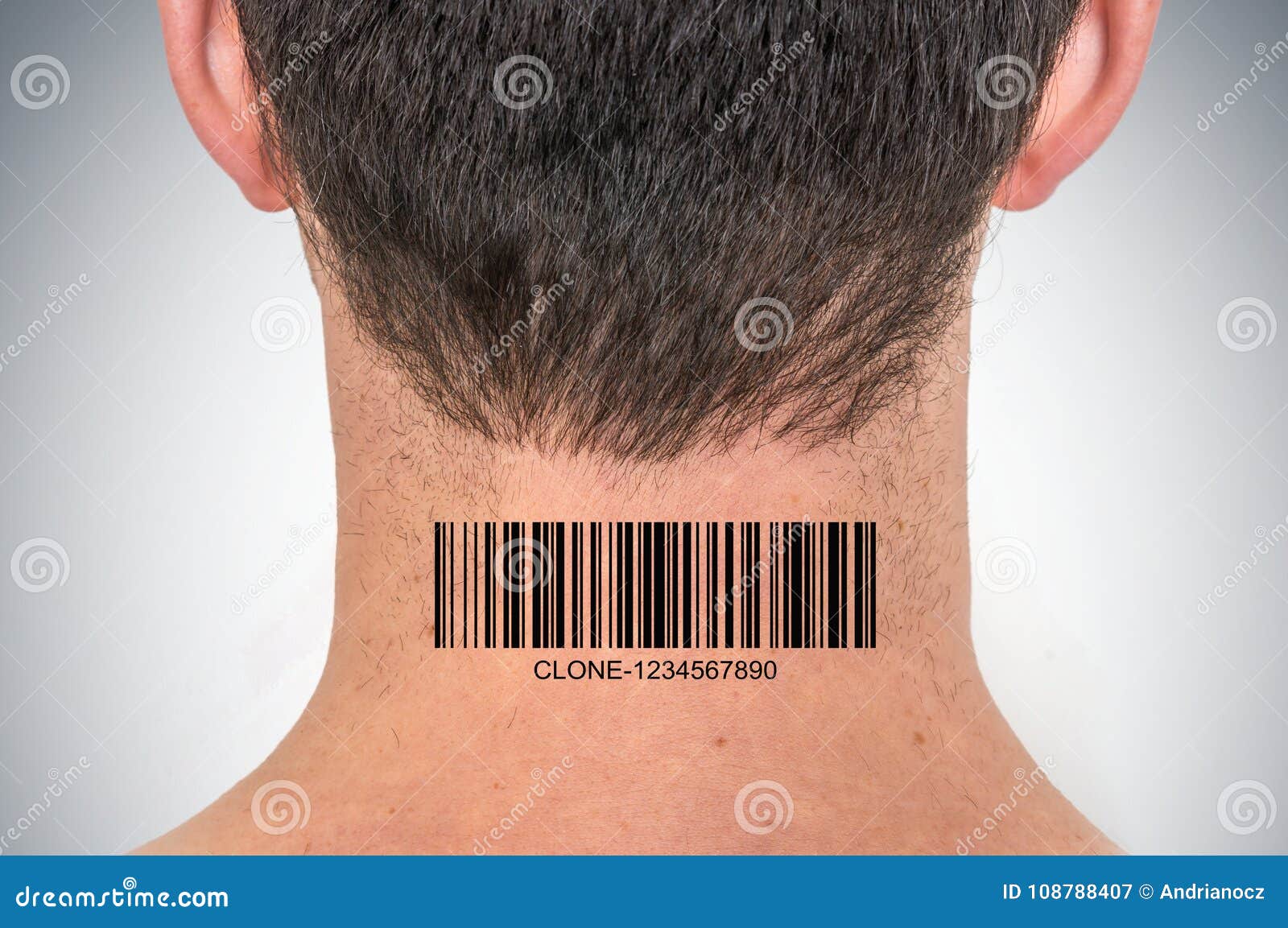 Man with Barcode on His Neck Clone Concept Stock Image